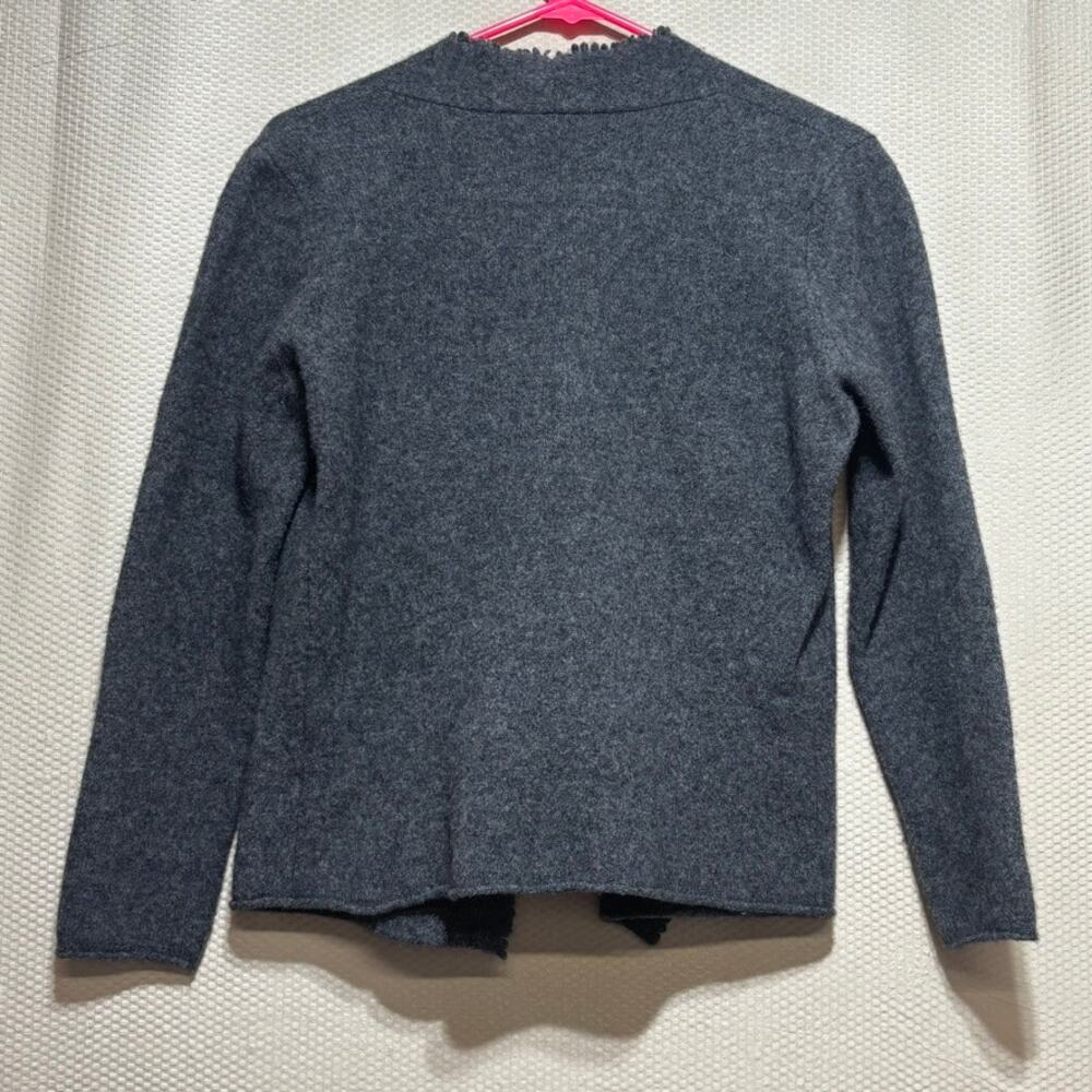 Eileen Fisher Charcoal Gray 100% Wool Open Front Draped Cardigan Size Medium - Picture 8 of 8